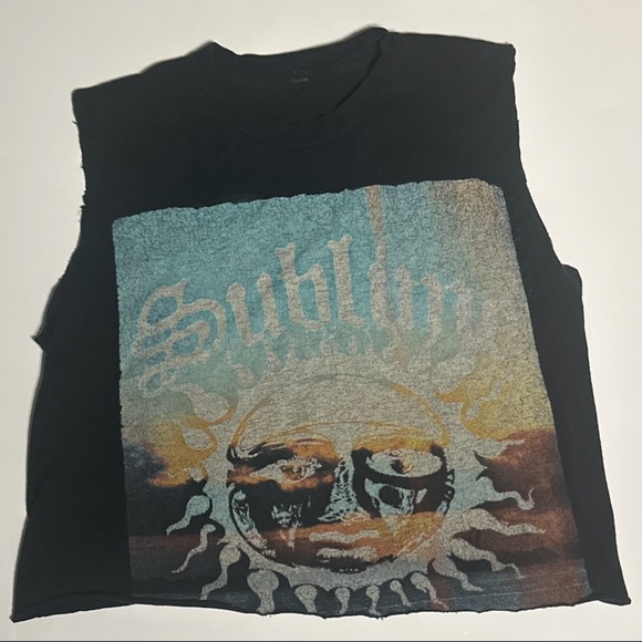 Vintage Sublime Sun Cut-Off Sleeveless Cropped Graphic Band Tee Black Size S - Picture 2 of 5